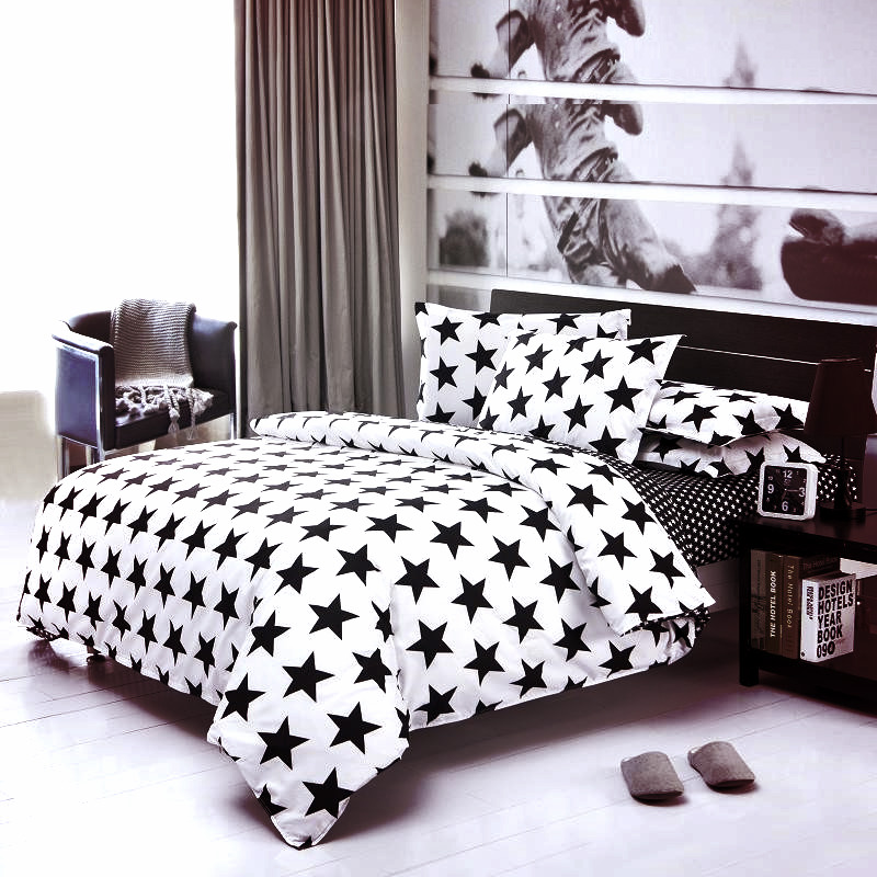Black White Star print Bedding Set Duvet Cover Modern Bed Linen King