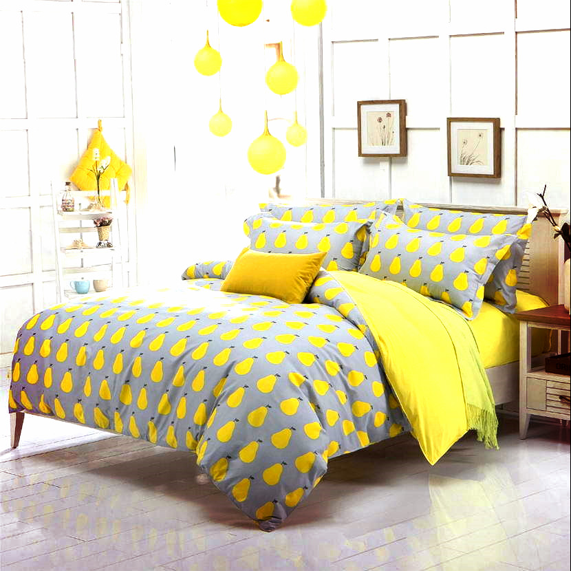 Yellow and Gray piar Bedding Set Duvet Cover mens boys