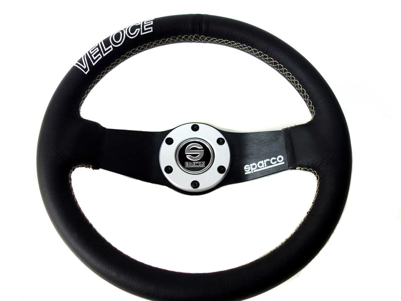 High Quality Sparco Style Leather 12.6" Strong Black Spoke Racing