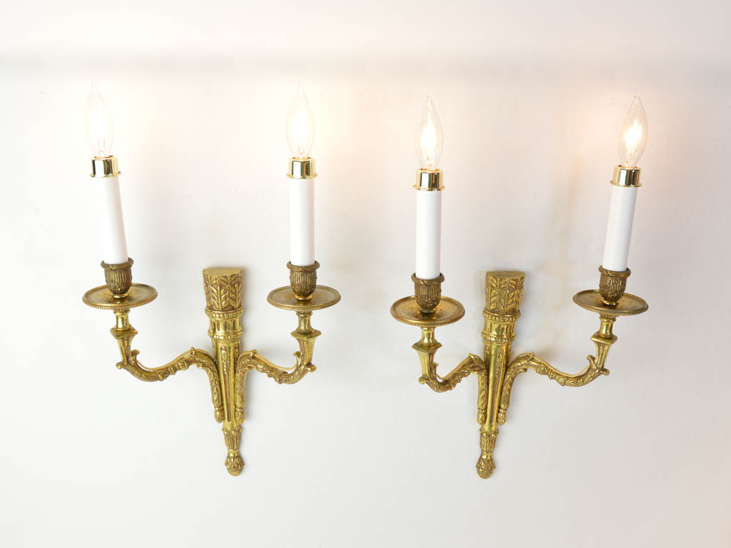 Pair Large 2-Arm French Vintage Brass Wall Sconces, Empire Style eBay