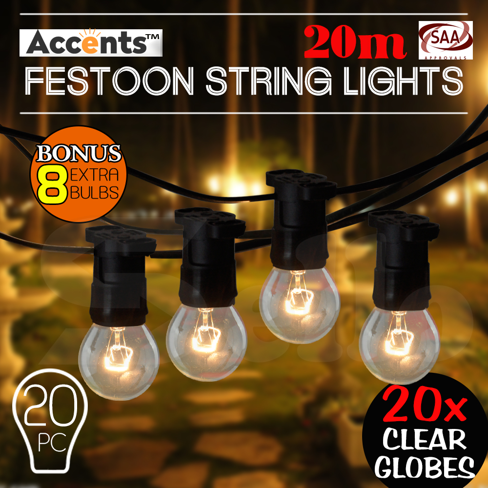 20 Metre Clear Festoon / Party / Wedding String Light Kit - Vintage Retro Style eBay