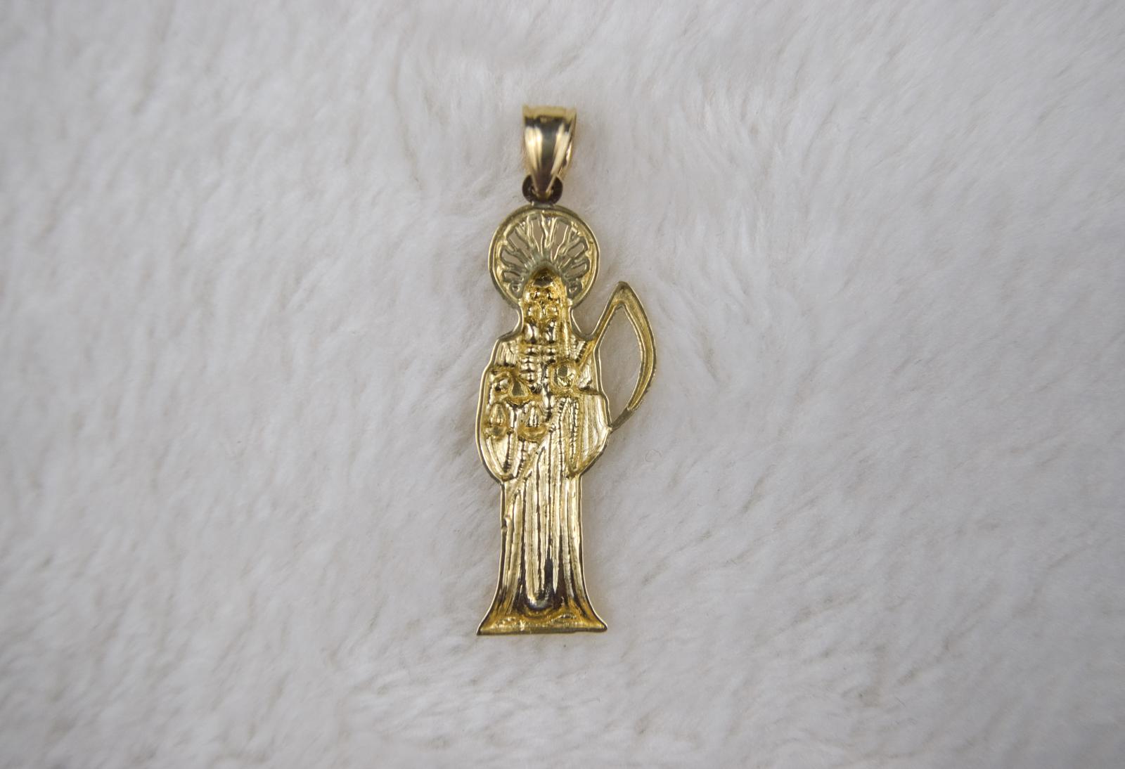 Santa Muerte Medalla Religious Holy Reaper 14k Gold Charm Real 14k Gold Holy Pendant Charm With Chain Santa Muerte Medalla Y Cadena