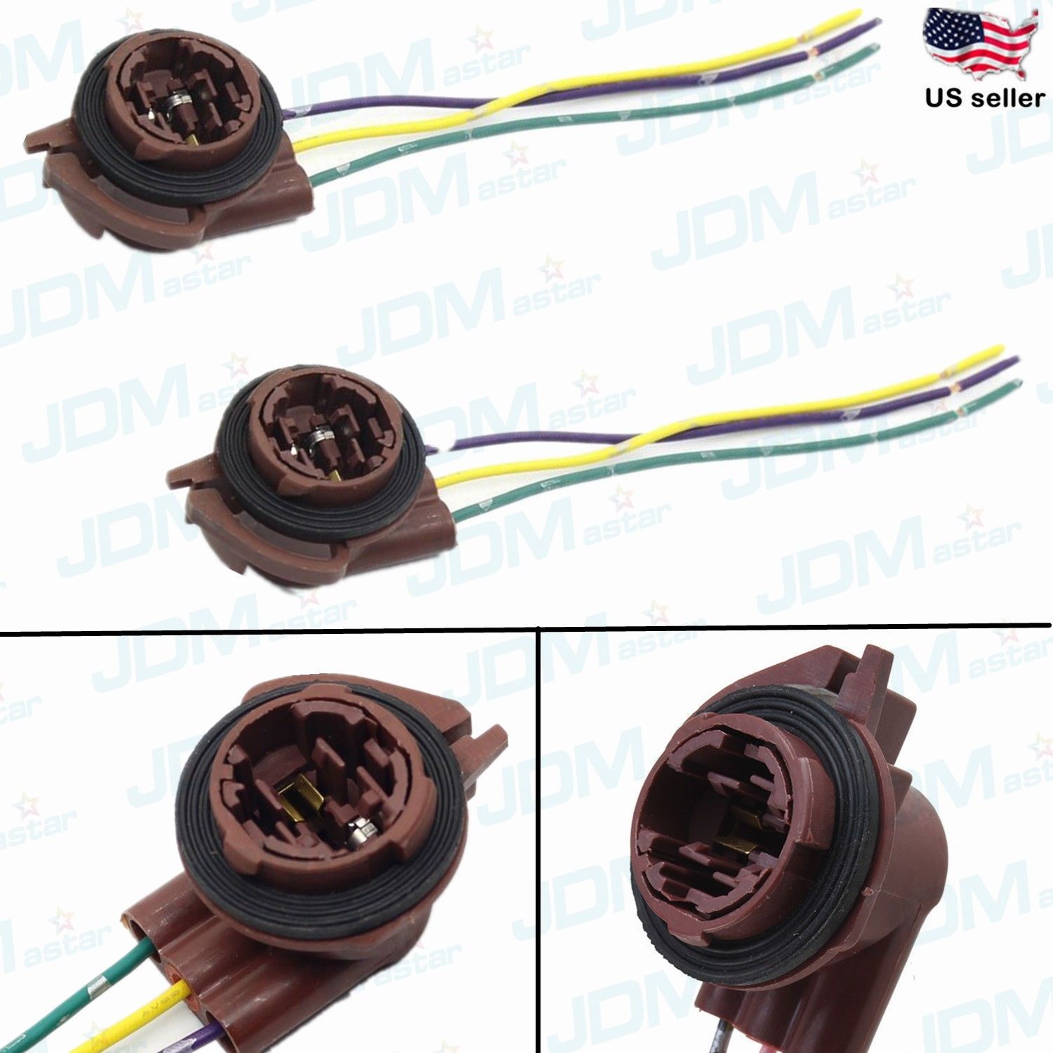 JDM ASTAR 2pcs 3157 4157 Type Socket LED Bulbs Turn Signal Brake Tail Parking Light Harness Wire Plug Connect for Car Truck Trailer