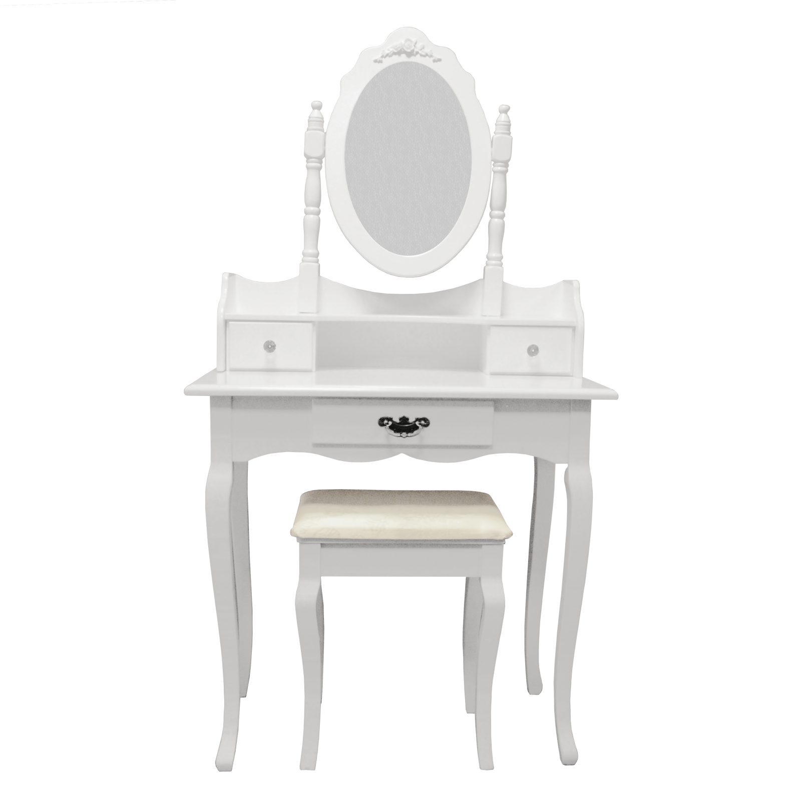 White Dressing Table, Oval Mirror & Stool Set (3 Drawer) Bedroom Makeup