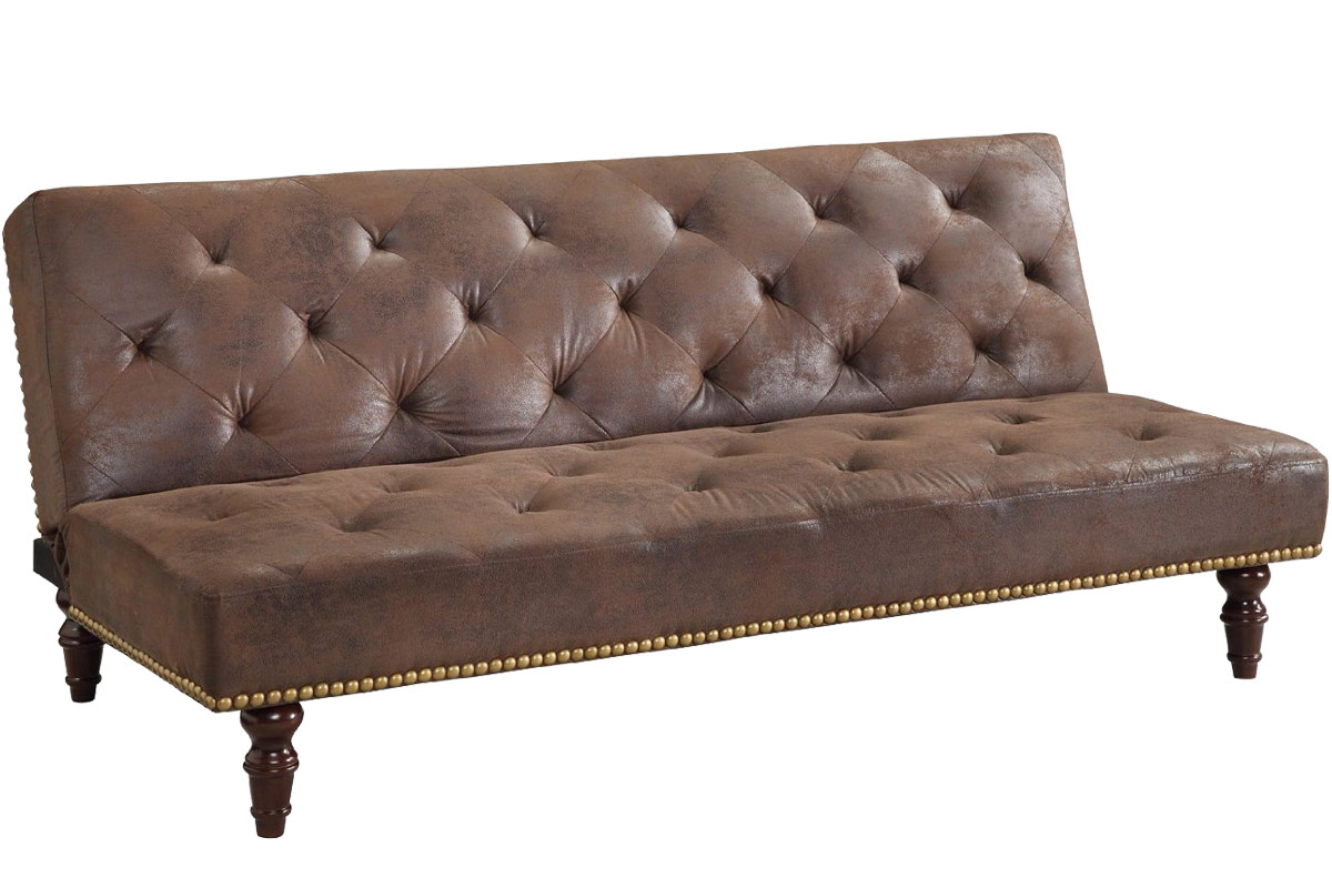 Luxury Sofa Bed 3 Seater Brown Fabric Victorian Vintage
