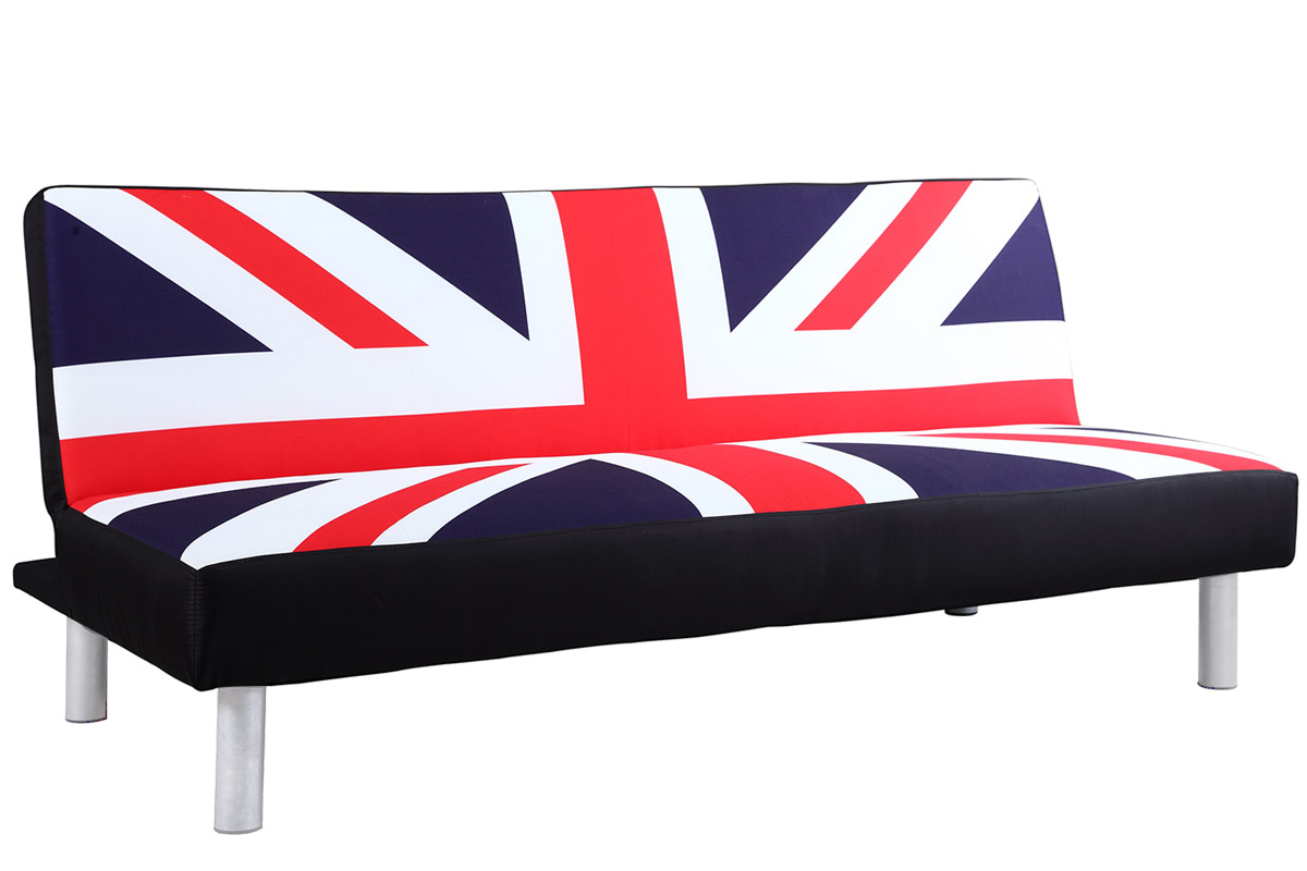 Sofa Bed with Retro Union Jack British Flag Print Fabric Upholstered 2/