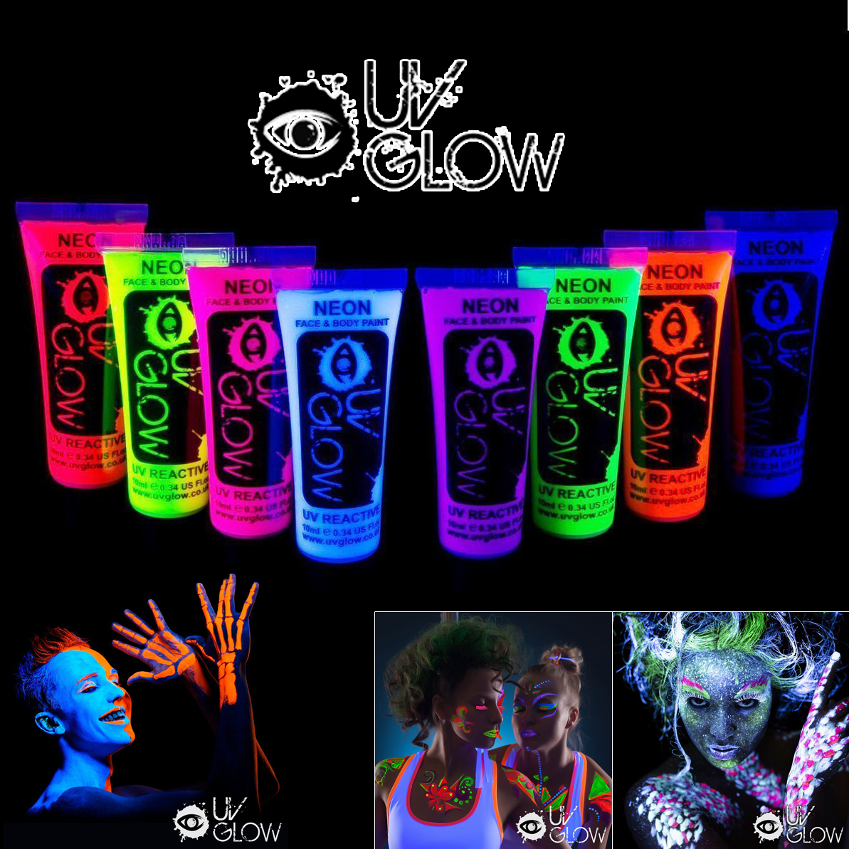 Neon Glow In The Dark Face And Body Paint Party 8pcs UV Reactive Premium Quality eBay